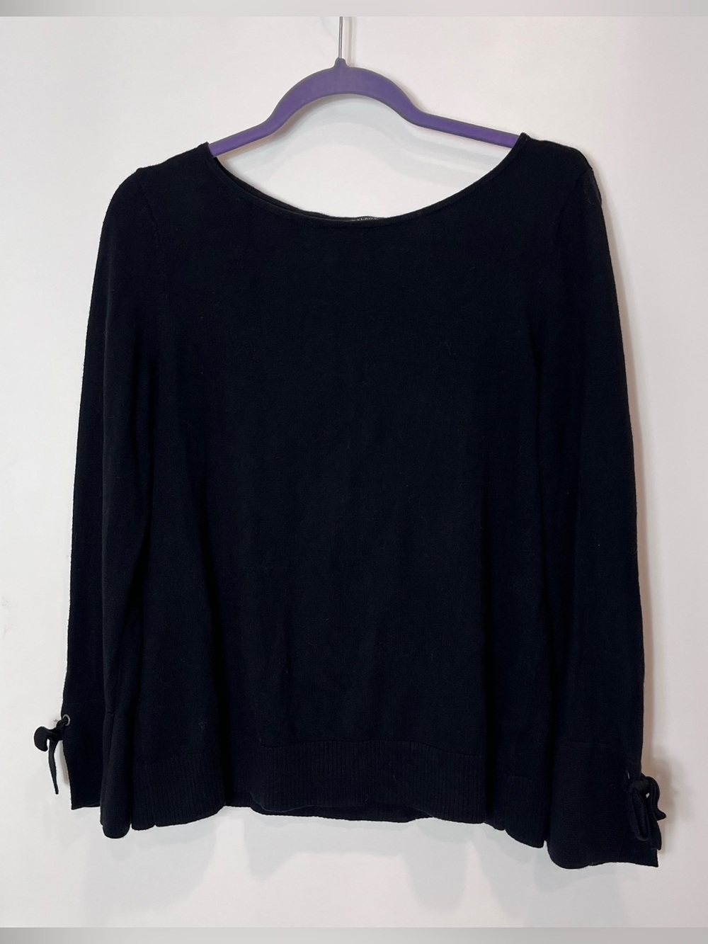 Talbots Cashmere‎ Blend Classic Black Long Sleeve Sweater Sleeve Ties Medium